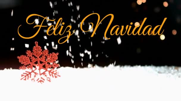 Animation Der Worte Feliz Navidad Orange Geschrieben Über Schnee Der — Stockvideo
