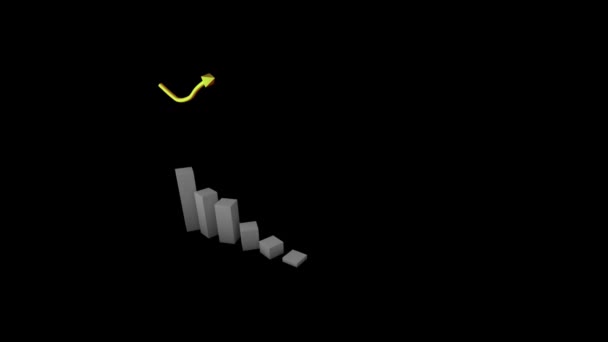 Animace Šedého Blokového Grafu Žluté Šipky Směřující Nahoru Černé Pozadí — Stock video