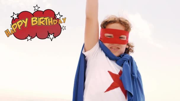 Animation Des Mots Joyeux Anniversaire Lettres Jaunes Sur Bulle Rouge — Video