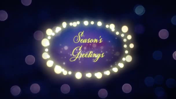 Animation Der Worte Jahreszeiten Grüße Gelben Buchstaben Einem Ovalen Rahmen — Stockvideo