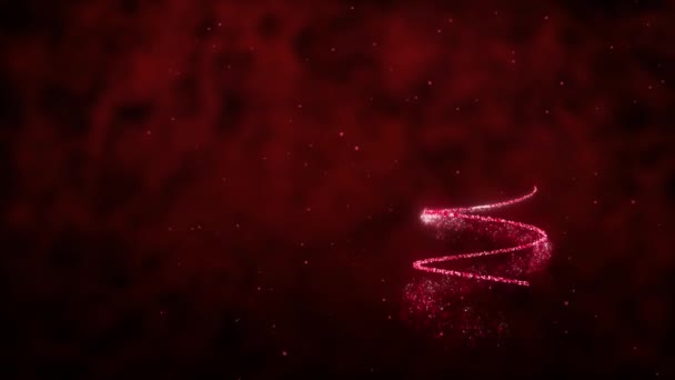 新年快乐 圣诞树 这两个词的动画 在红色的背景上划上了一条闪闪发光的红线 — 图库视频影像