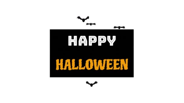 Animación Las Palabras Feliz Halloween Letras Blancas Naranjas Una Pancarta — Vídeo de stock