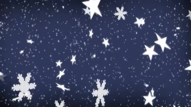 Анімація Снігу Зірки Падає Синій Фон — стокове відео