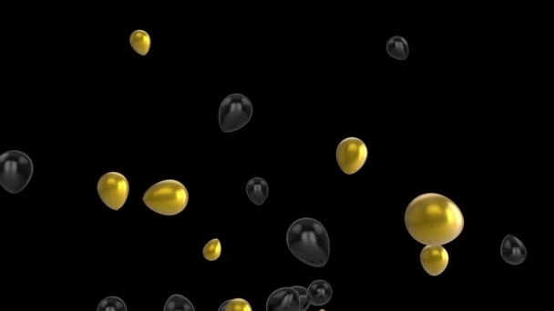 Animation Black Gold Balloons Floating Black Background — Stock Video