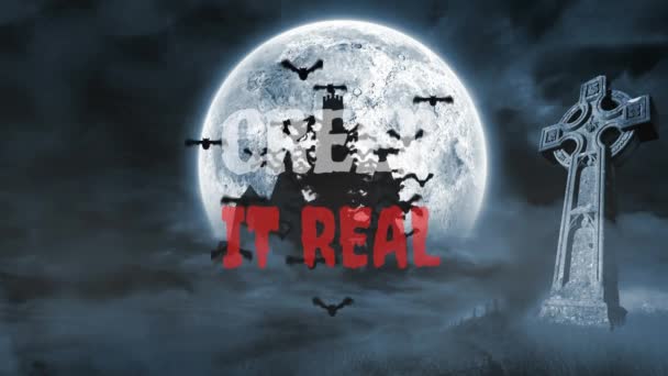 Анимация Слов Creep Real Которой Следует Happy Halloween Trick Treat — стоковое видео