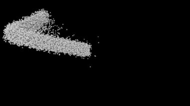 Siyah zemin üzerinde gri parçacıklardan oluşan hareket eden insan büstünün canlandırması