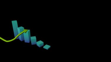 3d mavi ile yeşil blok grafiğinin animasyonu ve yukarı doğru siyah arkaplanı gösteren sarı bir ok