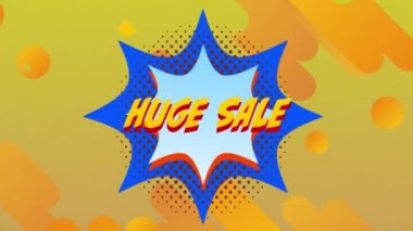 Sarı arkaplanda hareketli grafik şekilli mavi bir patlamada sarı harflerle Büyük Satış sözcüğünün animasyonu