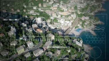 Arkaplanda şehir manzarası ile grafik ve veri işleme animasyonu