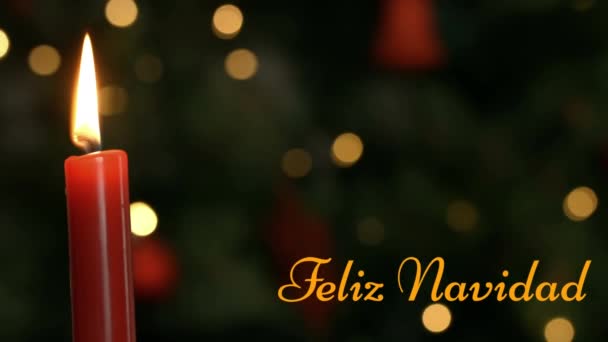 Animazione Delle Parole Feliz Navidad Scritte Arancione Con Candela Accesa — Video Stock