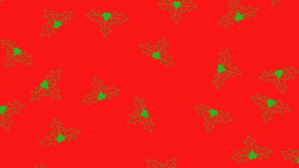 Animation Christmas Pattern Holly Leaves Green Red — Stock Video