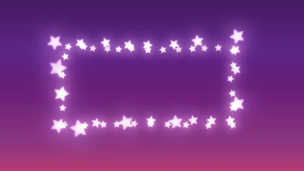 Animacja Prostokątnej Ramki Świecących Świateł Bajkowych Kształcie Gwiazdy Fioletowym Tle — Wideo stockowe