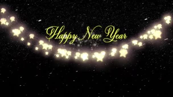 Animación Las Palabras Feliz Año Nuevo Escrito Letras Amarillas Con — Vídeo de stock