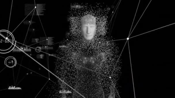 Animation Human Body Formed Grey Particles Data Processing Network Connections — Stock Video