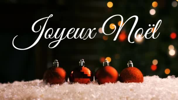 Animazione Delle Parole Joyeux Noel Scritte Bianco Palline Natale Rosse — Video Stock