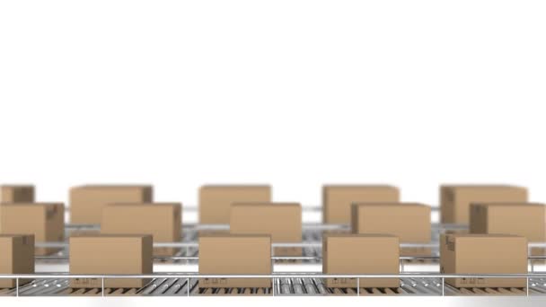 Animation Rows Cardboard Boxes Moving Conveyor Belts — Stock Video