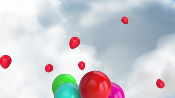 Animation Ballons Rouges Roses Bleus Verts Jaunes Flottant Avec Des — Video