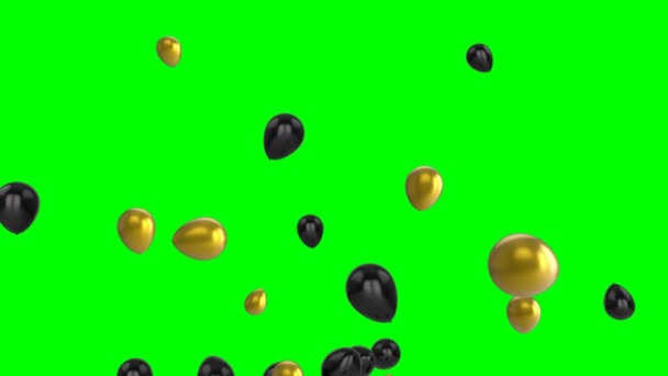 Animation Gold Black Balloons Floating Green Screen — Stock Video