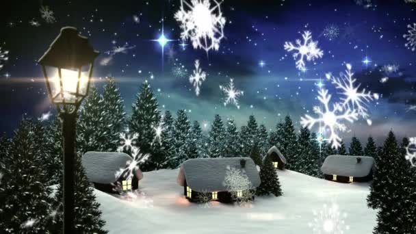 Animation Der Winterlandschaft Mit Nächtlichem Schneefall — Stockvideo