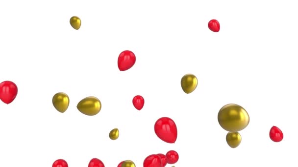 Animation de ballons rouges et dorés flottant sur fond blanc 