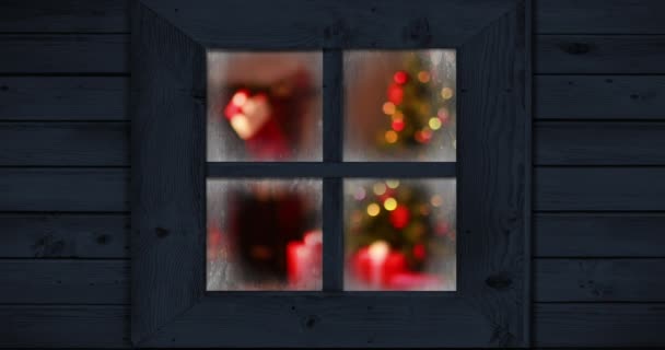 Animation Defocused Christmas Lights Seen Window — Stock Video