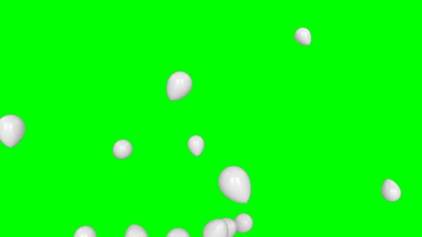 Animación Globos Blancos Flotando Pantalla Verde — Vídeos de Stock