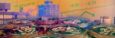 Şehrin ufuk çizgisine karşı Bitcoin