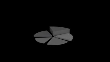 Siyah bir arkaplanda değişen istatistikleri gösteren 3d gri pasta grafiğinin canlandırması