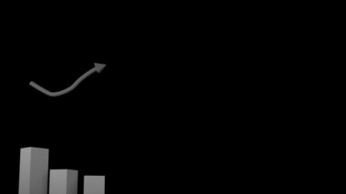 3d gri blok grafiğinin animasyonu ve siyah arkaplan üzerinde yukarı bakan gri bir ok