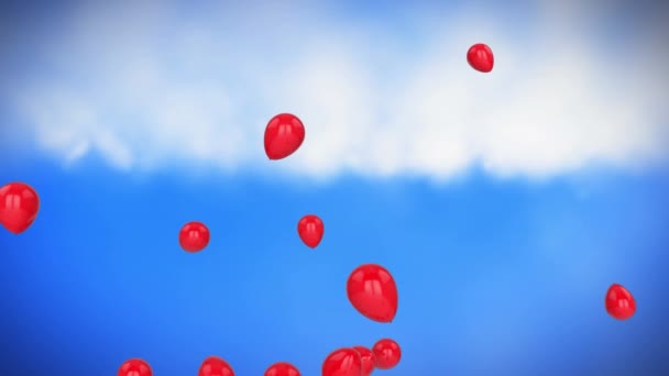 Κινούμενα Σχέδια Κόκκινων Μπαλονιών Που Επιπλέουν Μπλε Ουρανό Στο Παρασκήνιο — Αρχείο Βίντεο