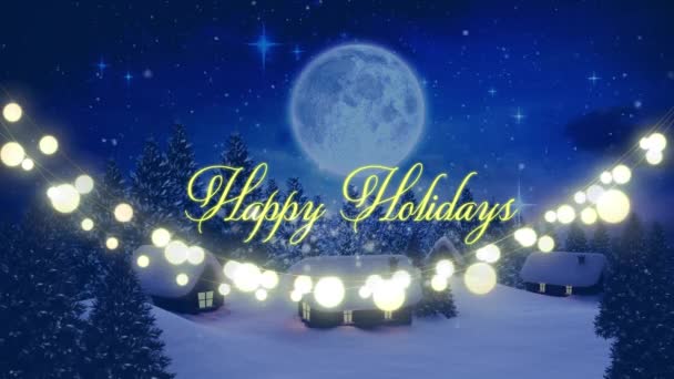 Animation Words Happy Holidays Written Yellow Letters String Glowing Fairy — Stock Video