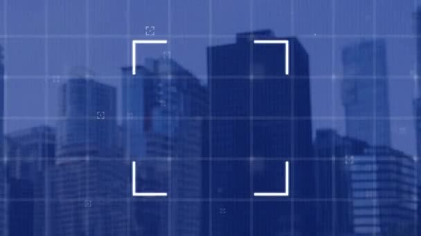 Animation Scope Grid Cityscape Blue Background — ストック動画