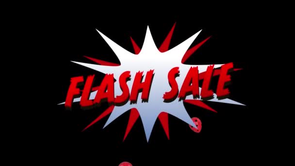 Анімація Слів Flash Sale Червоними Літерами Білому Вибуху Червоними Кульками — стокове відео