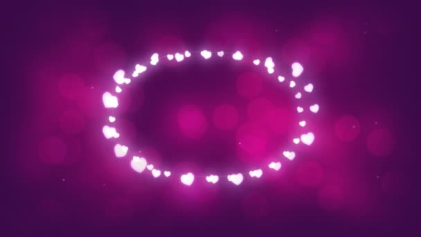 ピンクの背景に輝くハート型の妖精の光の楕円形のクリスマス装飾のアニメーション — ストック動画