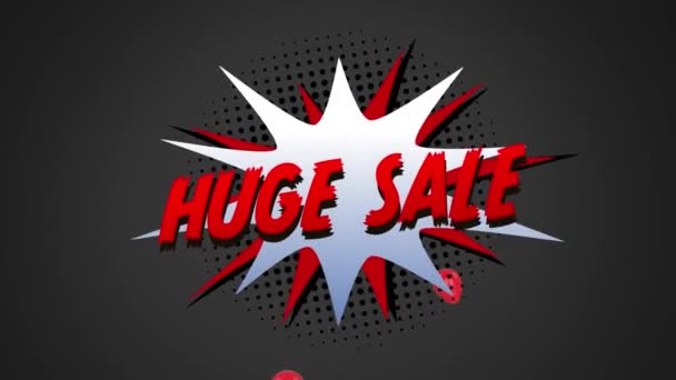 Animation Words Huge Sale Red Letters White Explosion Moving Graphic — Stock Video