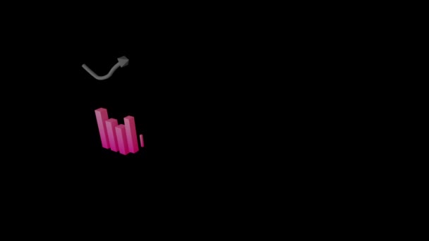 黒い背景の上に三次元ピンクのブロックグラフと灰色の矢印のアニメーション — ストック動画