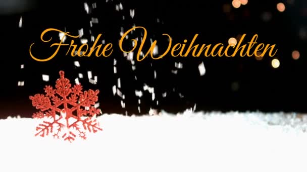 Animación Las Palabras Frohe Weihnachten Escrito Naranja Sobre Nieve Cayendo — Vídeos de Stock