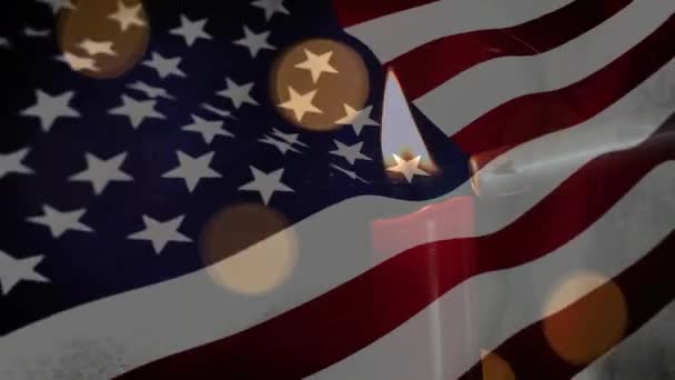 Animatie Van Brandende Kaarsen Flikkerende Lichten Met Een Amerikaanse Vlag — Stockvideo