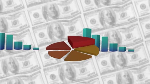 Animation Two Blue Block Charts Orange Yellow Pie Chart Showing — ストック動画