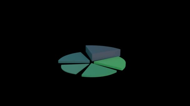 动画3D绿色到蓝色饼图 显示黑色背景上不断变化的统计数据 — 图库视频影像