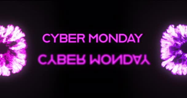 网络星期一 一词在紫色字母中的动画 黑色背景下的反光和紫色爆炸4K — 图库视频影像