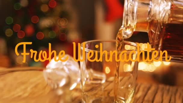Animación Las Palabras Frohe Weihnachten Escrito Naranja Con Bebida Que — Vídeos de Stock