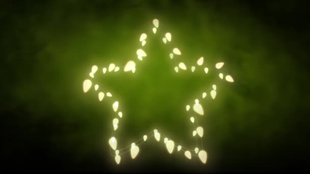 Animation Christmas Decoration Star Glowing Fairy Lights Green Background — Stock Video