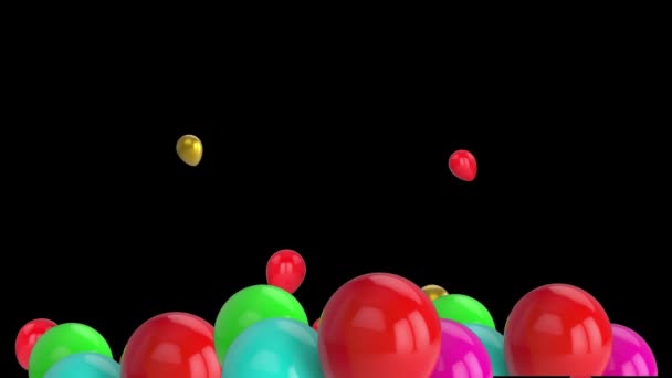 Animation Red Pink Blue Green Yellow Gold Balloons Floating Black — Stock Video