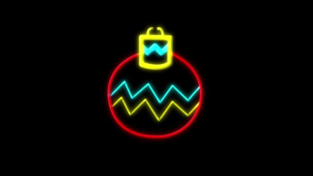 Animation Flickering Christmas Bauble Neon Sign Red Yellow Blue Black — Stock Video