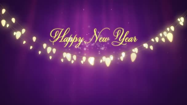 Animation Words Happy New Year Written Yellow Letters String Glowing — Stock Video