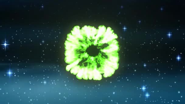 Animation Einer Grünen Explosion Himmel Mit Sternen Der Nacht — Stockvideo