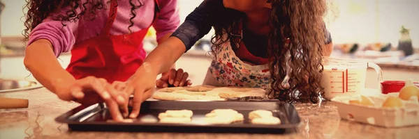 Вид Сбоку Женщины Кухне Дочерью Рождество Приготовление Блюд Взгляд Друг — стоковое фото