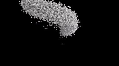 Siyah zemin üzerinde gri parçacıklardan oluşan hareket eden insan büstünün canlandırması