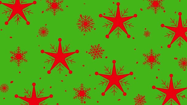 Animation Red Christmas Pattern Moving Stars Snowflakes Green Screen — Stock Video